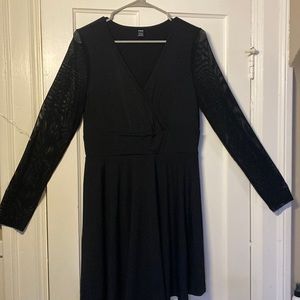 SHEIN contrast mesh overlap collar fit and flare dress